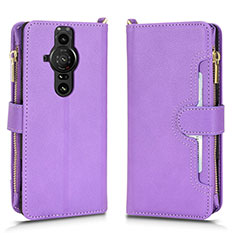 Custodia Portafoglio In Pelle Cover con Supporto BY2 per Sony Xperia PRO-I Viola