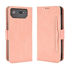 Custodia Portafoglio In Pelle Cover con Supporto BY3 per Asus ROG Phone 6 Rosa