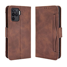 Custodia Portafoglio In Pelle Cover con Supporto BY3 per Oppo Reno5 F Marrone