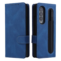 Custodia Portafoglio In Pelle Cover con Supporto BY3 per Samsung Galaxy Z Fold3 5G Blu