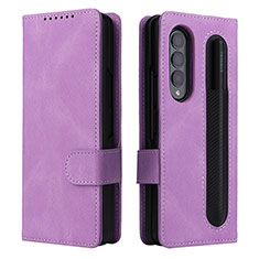 Custodia Portafoglio In Pelle Cover con Supporto BY3 per Samsung Galaxy Z Fold3 5G Viola