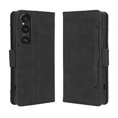 Custodia Portafoglio In Pelle Cover con Supporto BY3 per Sony Xperia 1 V Nero