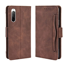 Custodia Portafoglio In Pelle Cover con Supporto BY3 per Sony Xperia 10 II Marrone