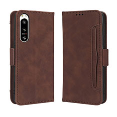 Custodia Portafoglio In Pelle Cover con Supporto BY3 per Sony Xperia 5 IV Marrone