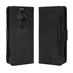 Custodia Portafoglio In Pelle Cover con Supporto BY3 per Sony Xperia PRO-I Nero