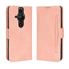 Custodia Portafoglio In Pelle Cover con Supporto BY3 per Sony Xperia PRO-I Rosa