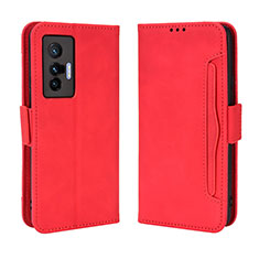 Custodia Portafoglio In Pelle Cover con Supporto BY3 per Vivo X70 5G Rosso