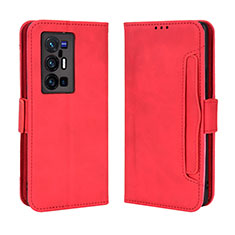 Custodia Portafoglio In Pelle Cover con Supporto BY3 per Vivo X70 Pro+ Plus 5G Rosso