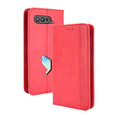 Custodia Portafoglio In Pelle Cover con Supporto BY4 per Asus ROG Phone 5 ZS673KS Rosso