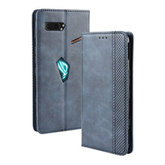 Custodia Portafoglio In Pelle Cover con Supporto BY4 per Asus ROG Phone II ZS660KL Blu