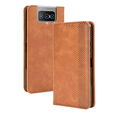 Custodia Portafoglio In Pelle Cover con Supporto BY4 per Asus ZenFone 8 Flip ZS672KS Marrone