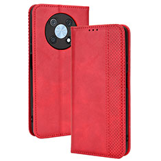 Custodia Portafoglio In Pelle Cover con Supporto BY4 per Huawei Enjoy 50 Pro Rosso