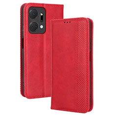 Custodia Portafoglio In Pelle Cover con Supporto BY4 per Huawei Honor X7a Rosso