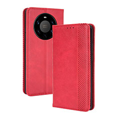 Custodia Portafoglio In Pelle Cover con Supporto BY4 per Huawei Mate 40 Pro+ Plus Rosso