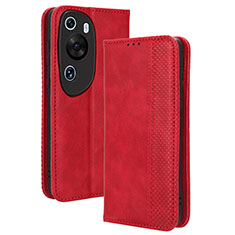 Custodia Portafoglio In Pelle Cover con Supporto BY4 per Huawei P60 Art Rosso
