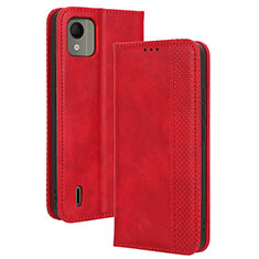 Custodia Portafoglio In Pelle Cover con Supporto BY4 per Nokia C110 Rosso
