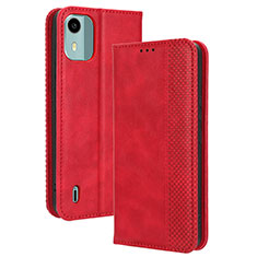 Custodia Portafoglio In Pelle Cover con Supporto BY4 per Nokia C12 Plus Rosso