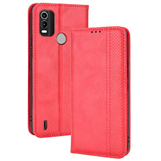Custodia Portafoglio In Pelle Cover con Supporto BY4 per Nokia C21 Plus Rosso