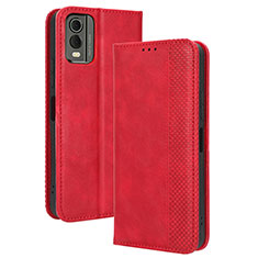 Custodia Portafoglio In Pelle Cover con Supporto BY4 per Nokia C210 Rosso
