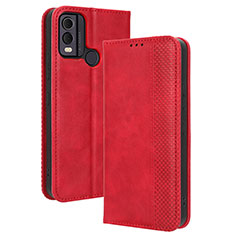 Custodia Portafoglio In Pelle Cover con Supporto BY4 per Nokia C22 Rosso