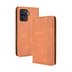 Custodia Portafoglio In Pelle Cover con Supporto BY4 per Oppo A94 4G Marrone