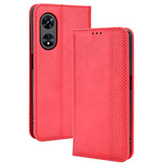 Custodia Portafoglio In Pelle Cover con Supporto BY4 per Oppo A97 5G Rosso