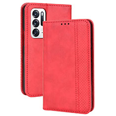 Custodia Portafoglio In Pelle Cover con Supporto BY4 per Oppo Find N 5G Rosso