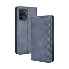 Custodia Portafoglio In Pelle Cover con Supporto BY4 per Oppo Reno5 F Blu