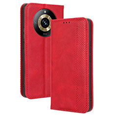 Custodia Portafoglio In Pelle Cover con Supporto BY4 per Realme 11 Pro 5G Rosso