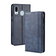 Custodia Portafoglio In Pelle Cover con Supporto BY4 per Samsung Galaxy A20 Blu