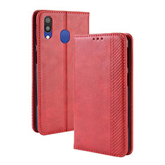 Custodia Portafoglio In Pelle Cover con Supporto BY4 per Samsung Galaxy M20 Rosso