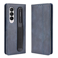 Custodia Portafoglio In Pelle Cover con Supporto BY4 per Samsung Galaxy Z Fold3 5G Blu