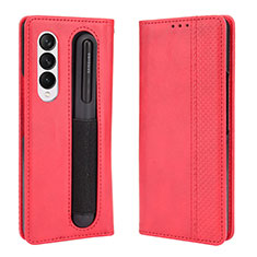 Custodia Portafoglio In Pelle Cover con Supporto BY4 per Samsung Galaxy Z Fold4 5G Rosso