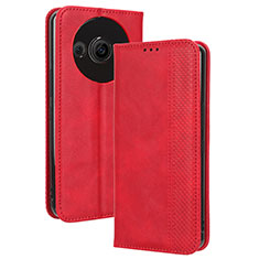 Custodia Portafoglio In Pelle Cover con Supporto BY4 per Sharp Aquos R8 Pro Rosso