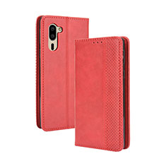 Custodia Portafoglio In Pelle Cover con Supporto BY4 per Sharp Simple Sumaho 5 Rosso