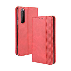 Custodia Portafoglio In Pelle Cover con Supporto BY4 per Sony Xperia 1 II Rosso