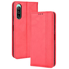 Custodia Portafoglio In Pelle Cover con Supporto BY4 per Sony Xperia 10 IV Rosso