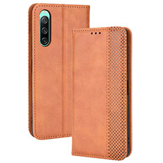 Custodia Portafoglio In Pelle Cover con Supporto BY4 per Sony Xperia 10 V Marrone