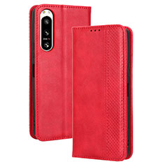 Custodia Portafoglio In Pelle Cover con Supporto BY4 per Sony Xperia 5 IV Rosso