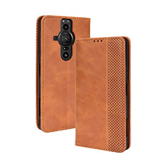 Custodia Portafoglio In Pelle Cover con Supporto BY4 per Sony Xperia PRO-I Marrone