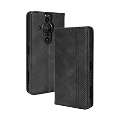 Custodia Portafoglio In Pelle Cover con Supporto BY4 per Sony Xperia PRO-I Nero