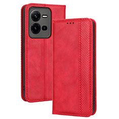 Custodia Portafoglio In Pelle Cover con Supporto BY4 per Vivo X80 Lite 5G Rosso