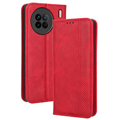 Custodia Portafoglio In Pelle Cover con Supporto BY4 per Vivo X90 5G Rosso