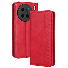 Custodia Portafoglio In Pelle Cover con Supporto BY4 per Vivo X90 Pro 5G Rosso