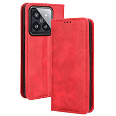 Custodia Portafoglio In Pelle Cover con Supporto BY4 per Xiaomi Mi 14 Pro 5G Rosso