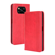 Custodia Portafoglio In Pelle Cover con Supporto BY4 per Xiaomi Poco X3 NFC Rosso