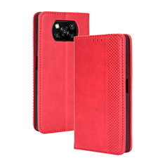 Custodia Portafoglio In Pelle Cover con Supporto BY4 per Xiaomi Poco X3 Rosso