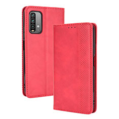 Custodia Portafoglio In Pelle Cover con Supporto BY4 per Xiaomi Redmi 9T 4G Rosso