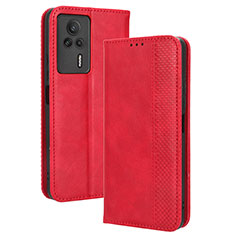 Custodia Portafoglio In Pelle Cover con Supporto BY4 per Xiaomi Redmi K60E 5G Rosso