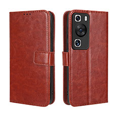Custodia Portafoglio In Pelle Cover con Supporto BY5 per Huawei P60 Pro Marrone